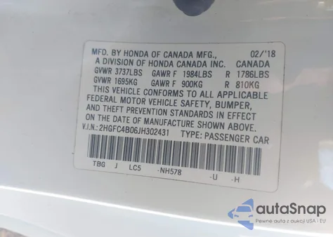 2018 Honda Civic Lx-P from USA, damaged, VIN 2HGFC4B06JH302431
